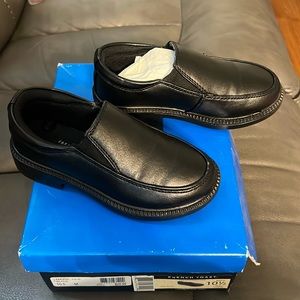 Worn only once like new black slip on dressy shoes for boys